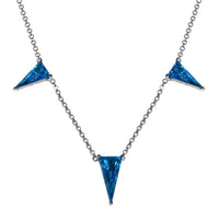 Caribbean Quartz (Triplet) Triangle Shape Station Necklace 18 Inches in Platinum Over Sterling Silver 14.25 ctw (Del. in 7-10 Days)