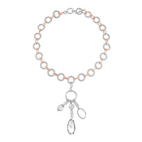 Simulated Pearl Cable Chain Necklace 24-25 Inches with Charm in Silvertone and Rosetone
