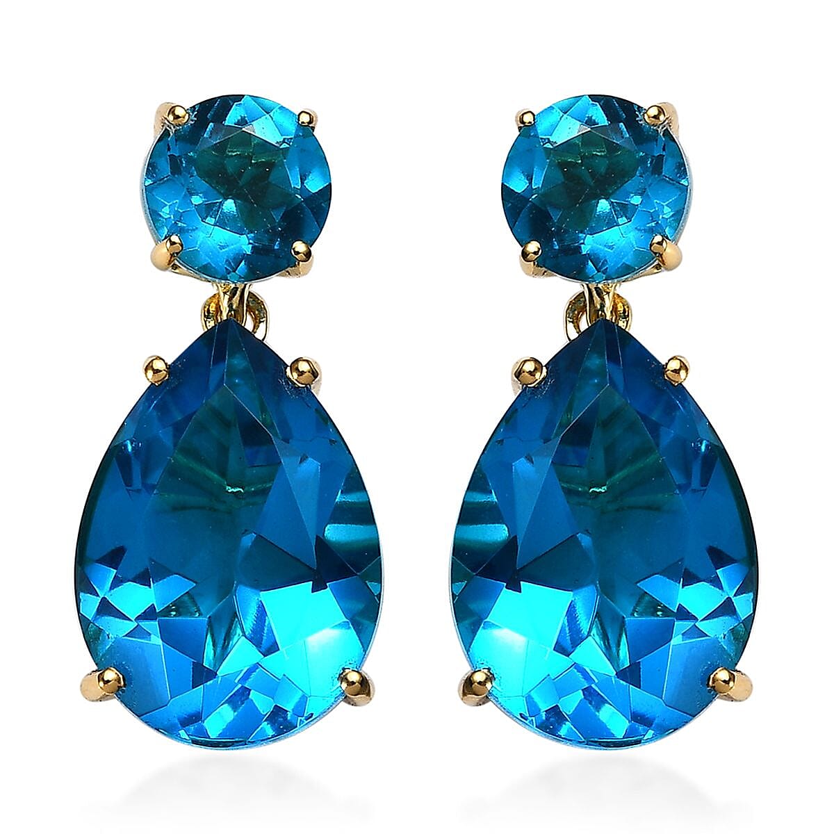 Caribbean Quartz (Triplet) Drop Earrings in Vermeil Yellow Gold Over Sterling Silver 12.60 ctw