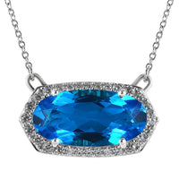 Caribbean Quartz (Triplet) and White Zircon Necklace 18 Inches in Platinum Over Sterling Silver 11.00 ctw
