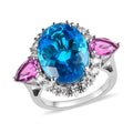 Caribbean Quartz (Triplet) and Multi Gemstone Ring in Platinum Over Sterling Silver 13.15 ctw - Sticky add to cart bar