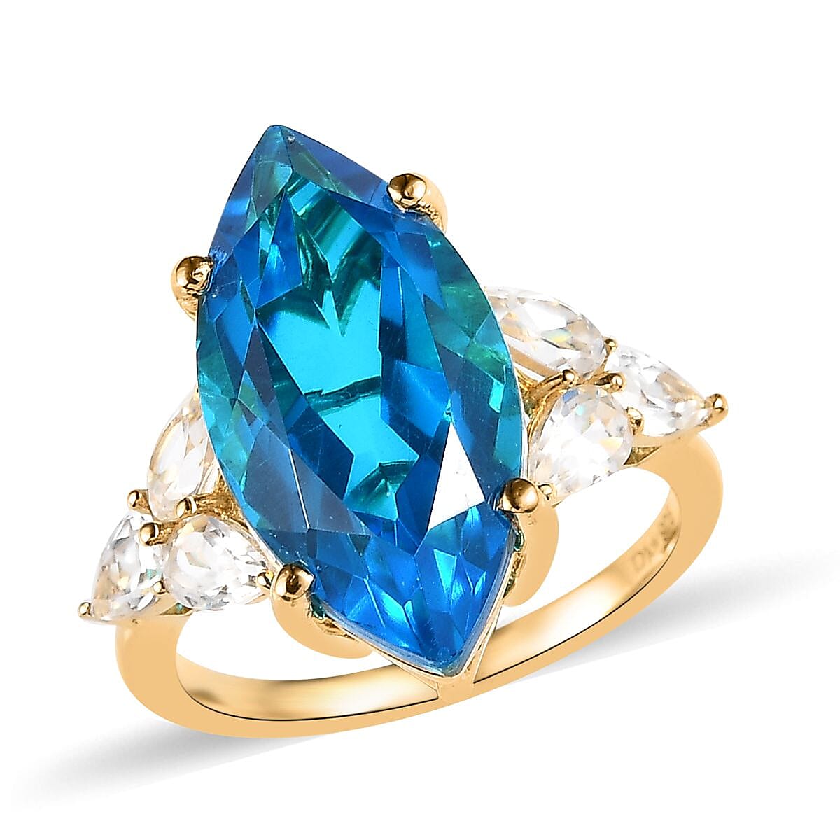 Caribbean Quartz (Triplet) and White Zircon Ring in Vermeil Yellow Gold Over Sterling Silver 10.50 ctw (Del. in 5-7 Days)