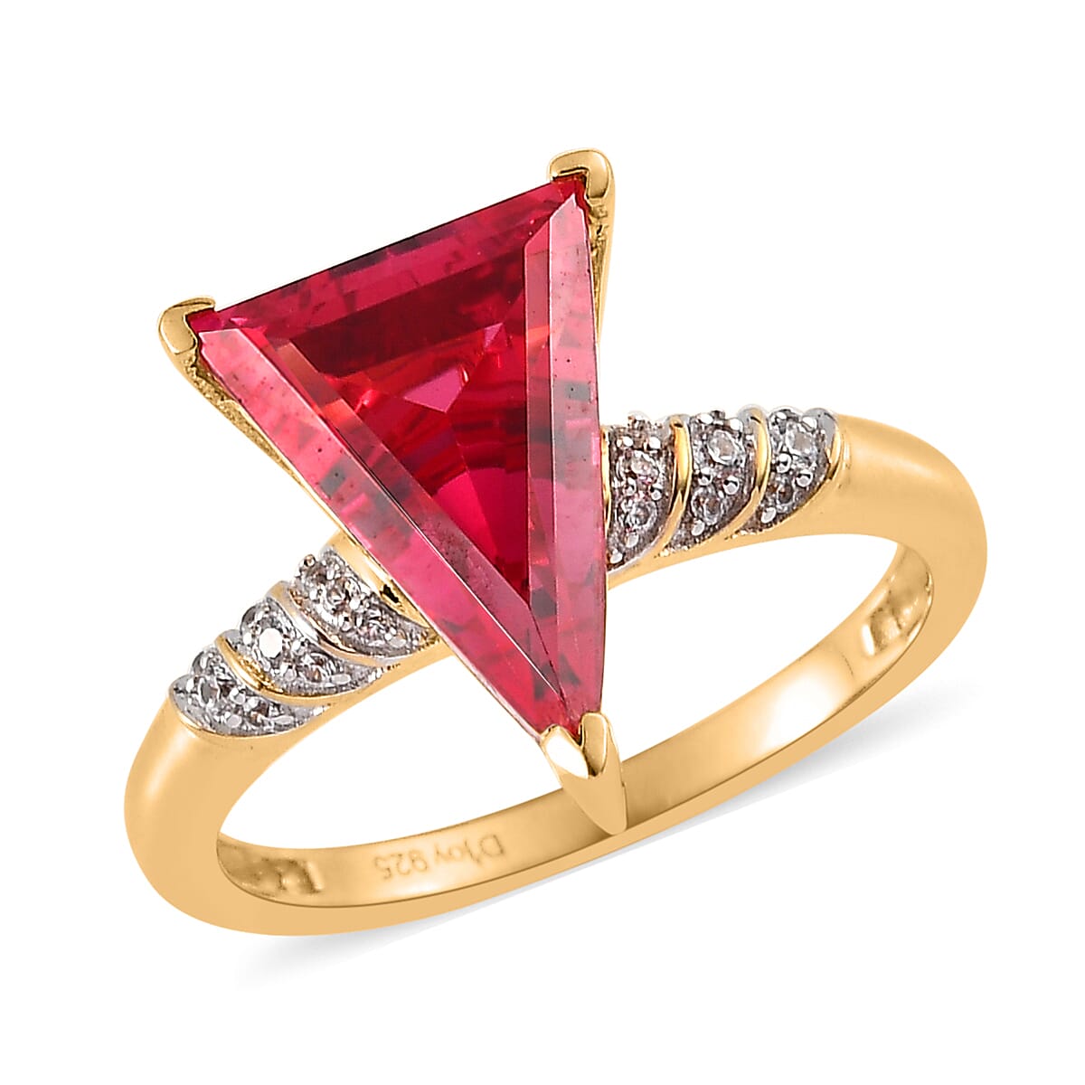 Lab Created Padparadscha Sapphire and White Zircon Ring in Vermeil Yellow Gold Over Sterling Silver 5.40 ctw