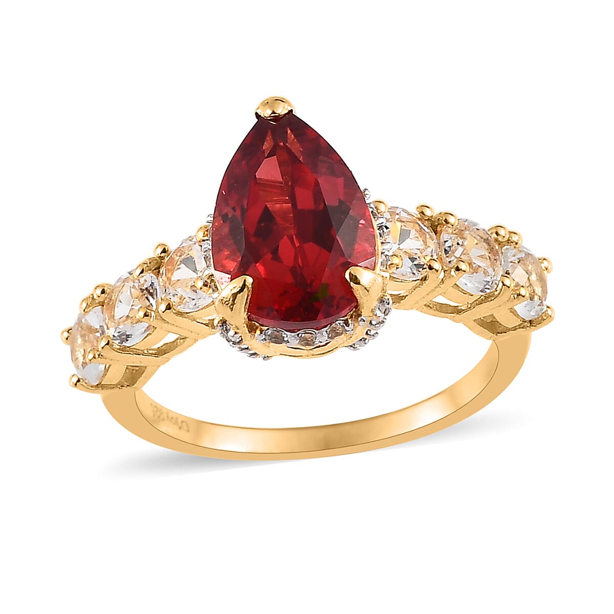 Lab Created Padparadscha Sapphire and White Topaz Ring in Vermeil Yellow Gold Over Sterling Silver 6.15 ctw
