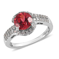 Lab Created Padparadscha Sapphire and White Zircon Ring in Platinum Over Sterling Silver 2.35 ctw