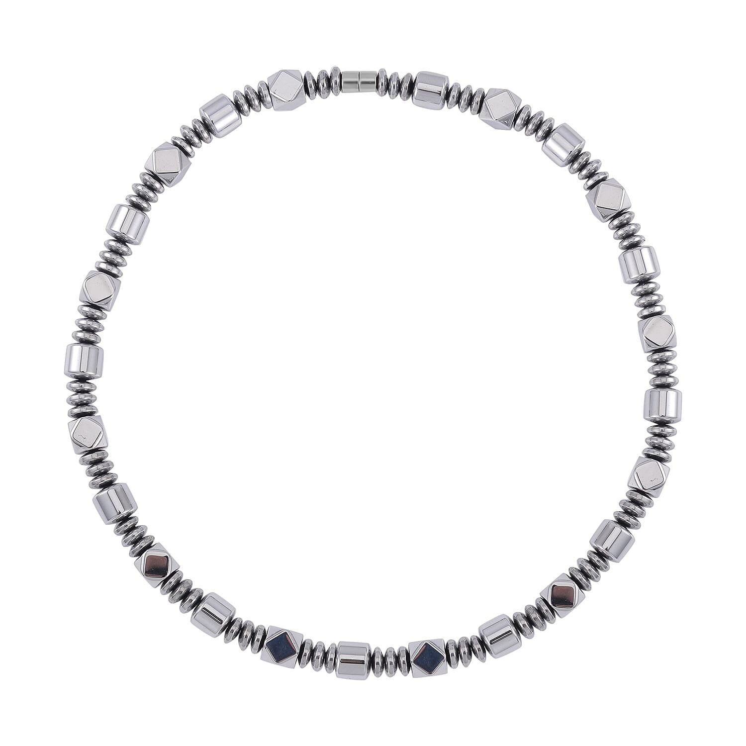 Silver Color Hematite Beaded Necklace 20 Inches in Silvertone 681.00 ctw