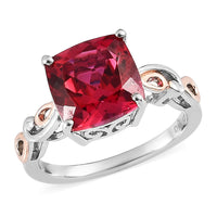 Lab Created Padparadscha Sapphire Solitaire Ring in Vermeil RG and Platinum Over Sterling Silver 4.65 ctw