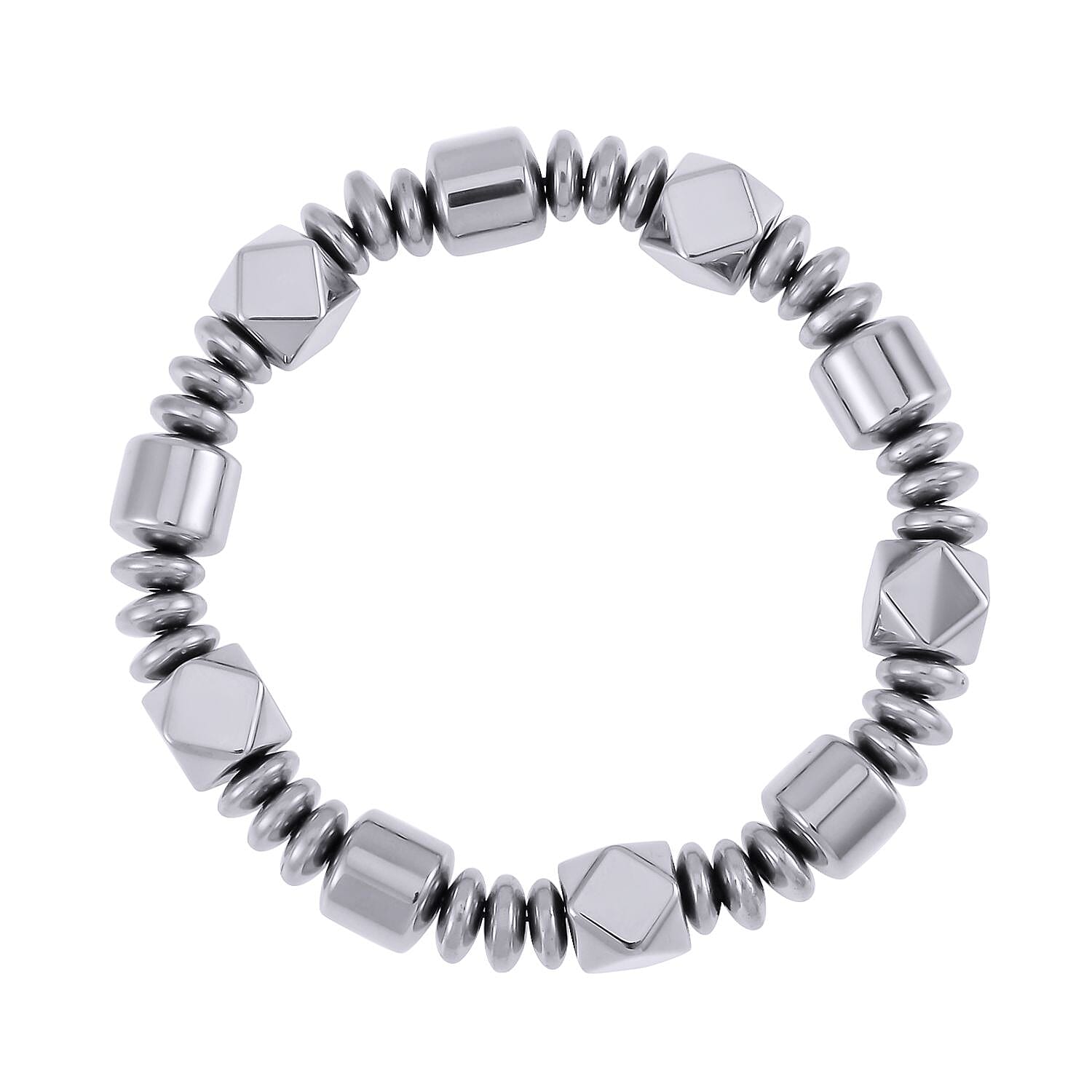 Silver Color Hematite Beaded knotted Stretch Bracelet 258.00 ctw