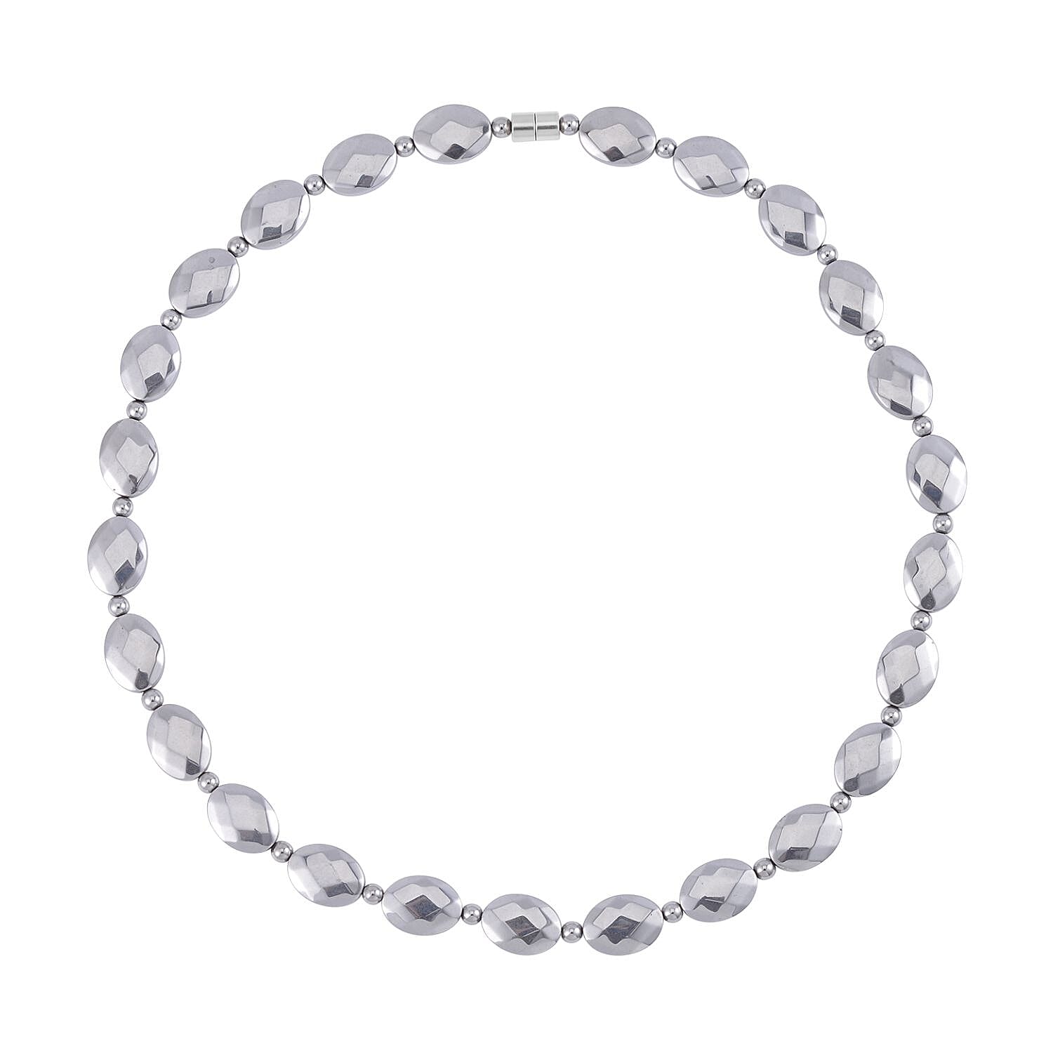 Silver Color Hematite Beaded Necklace 20 Inches in Silvertone 371.00 ctw