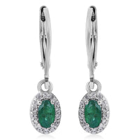 AAA Kagem Zambian Emerald and White Zircon Lever Back Earrings in Platinum Over Sterling Silver 0.75 ctw