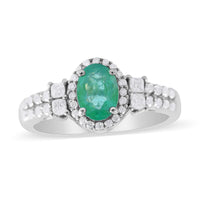 AAA Kagem Zambian Emerald and Moissanite Halo Ring in Platinum Over Sterling Silver (Size 10.0) 1.25 ctw