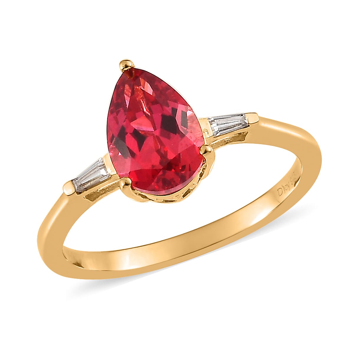 Lab Created Padparadscha Sapphire and Moissanite Ring in Vermeil Yellow Gold Over Sterling Silver 2.80 ctw