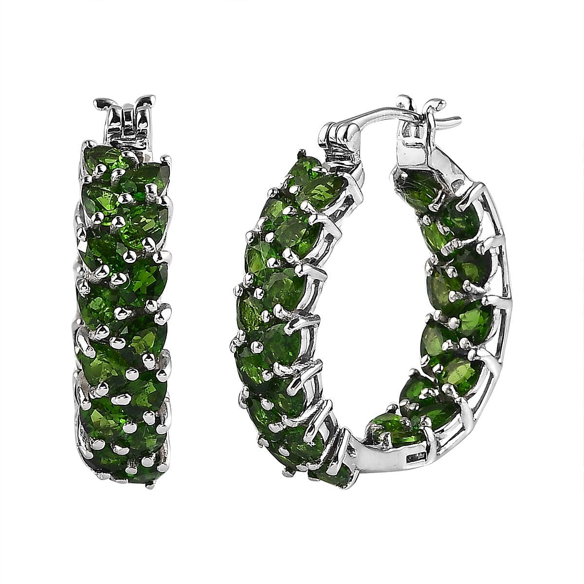 D'Joy Chrome Diopside 11.90 ctw Hoop Earrings in Platinum Over Sterling Silver