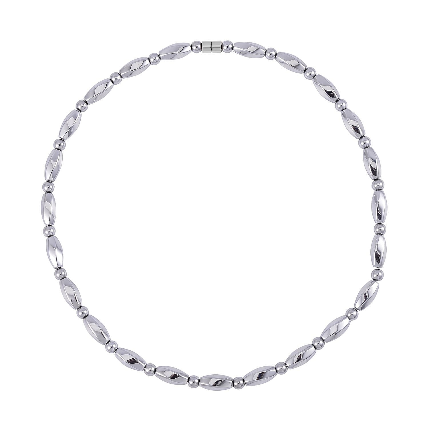 Silver Color Hematite Beaded Necklace 20 Inches in Silvertone 354.00 ctw
