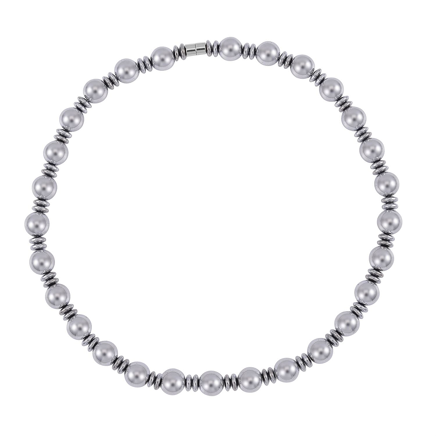 Silver Color Hematite Beaded Necklace 20 Inches in Silvertone 750.00 ctw