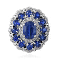 Kashmir Kyanite and White Zircon Floral Ring in Platinum Over Sterling Silver 7.40 ctw - Sticky add to cart bar