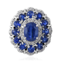 Kashmir Kyanite and White Zircon Floral Ring in Platinum Over Sterling Silver 7.40 ctw