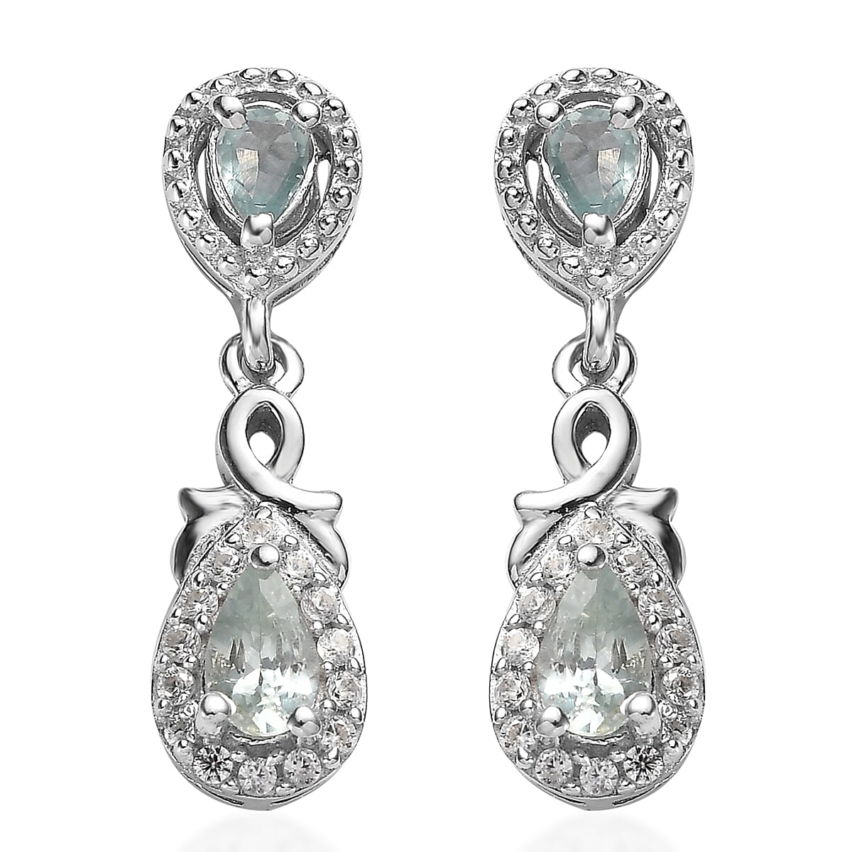 Narsipatnam Alexandrite and White Zircon Dangle Earrings in Platinum Over Sterling Silver 1.00 ctw