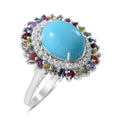 Premium Sleeping Beauty Turquoise and Multi Gemstone Double Halo Ring in Platinum Over Sterling Silver (Size 10.0) 5.40 ctw - Sticky add to cart bar