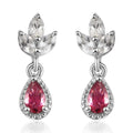 Premium Ouro Fino Rubellite and White Topaz Drop Earrings in Platinum Over Sterling Silver 1.00 ctw - Sticky add to cart bar