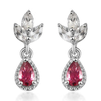 Premium Ouro Fino Rubellite and White Topaz Drop Earrings in Platinum Over Sterling Silver 1.00 ctw