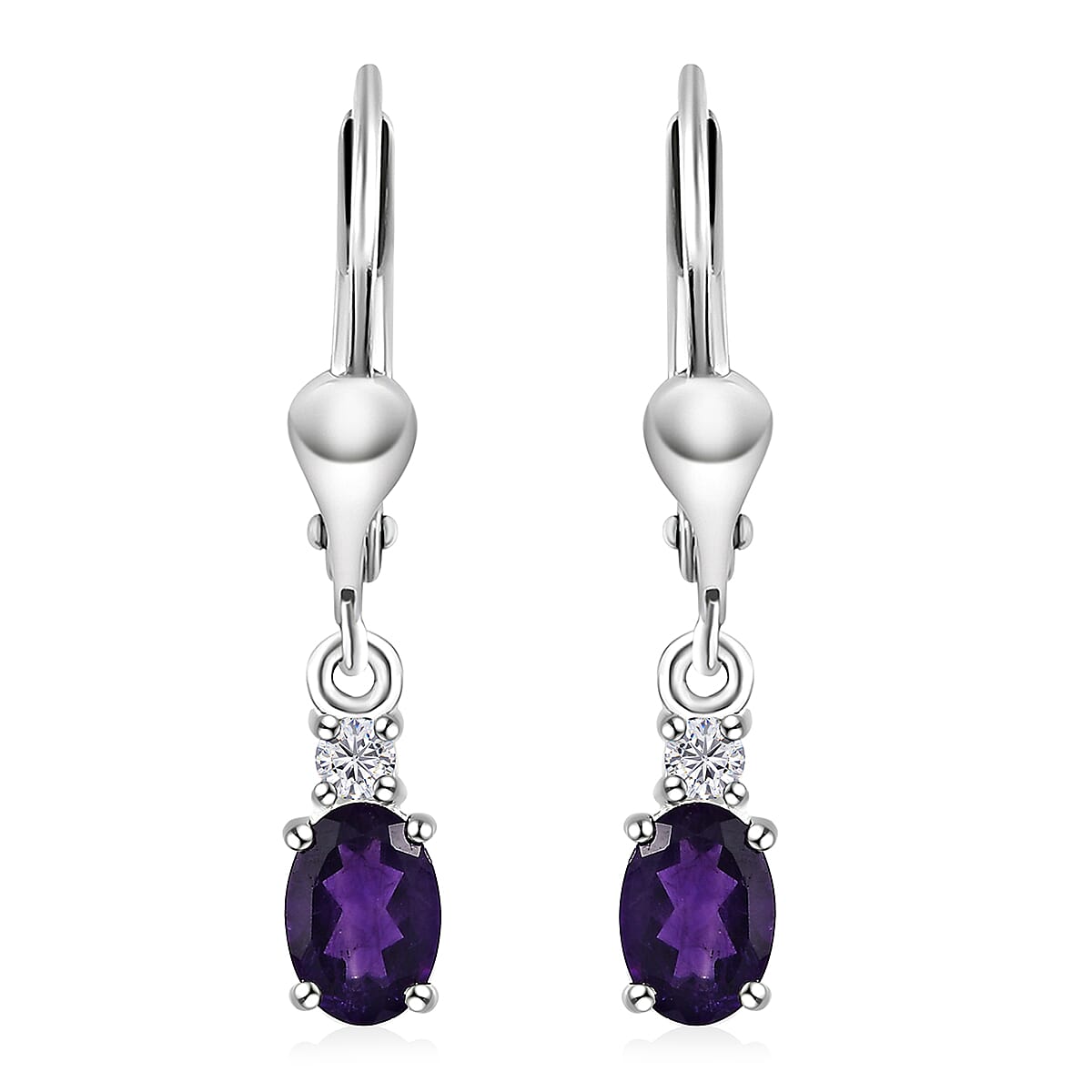 African Amethyst and White Topaz Earrings in Sterling Silver 1.50 ctw