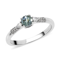 Green Tanzanite and White Zircon Ring in Platinum Over Sterling Silver (Size 10.0) 0.85 ctw