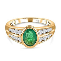 Kagem Zambian Emerald and White Zircon 2.05 ctw Ring in Vermeil Yellow Gold Over Sterling Silver (Size 10)