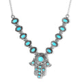 Artisan Crafted Sleeping Beauty Turquoise Hamsa Necklace 18 Inches in Sterling Silver 6.75 ctw - Sticky add to cart bar