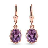 Rose De France Amethyst Solitaire Lever Back Earrings in 14K Rose Gold Over Sterling Silver 3.40 ctw