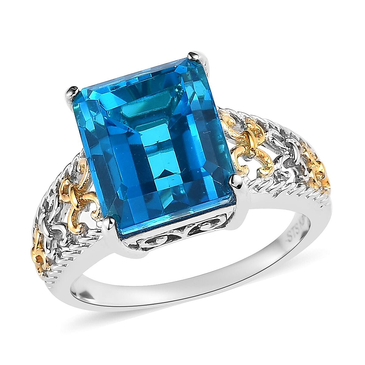 Karis Caribbean Quartz (Triplet) Solitaire Ring in 18K YG Plated and Platinum Bond (Size 10.0) 7.35 ctw