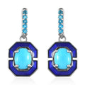 Sleeping Beauty Turquoise and Malgache Neon Apatite, Enameled Dangling Earrings in Platinum Over Sterling Silver 3.15 ctw - Sticky add to cart bar