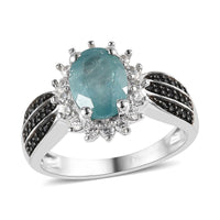 Grandidierite and Multi Gemstone Sunburst Ring in Platinum Over Sterling Silver 1.65 ctw
