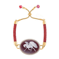 Cameo and Red Austrian Crystal Bracelet in Goldtone (6.5-7.5In) 5.00 ctw