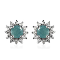 Grandidierite and White Zircon Sunburst Stud Earrings in Platinum Over Sterling Silver 0.85 ctw