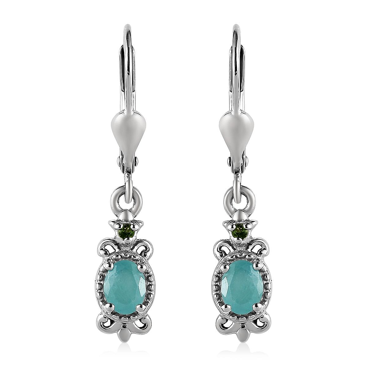 Grandidierite and Chrome Diopside Lever Back Earrings in Platinum Over Sterling Silver 0.70 ctw