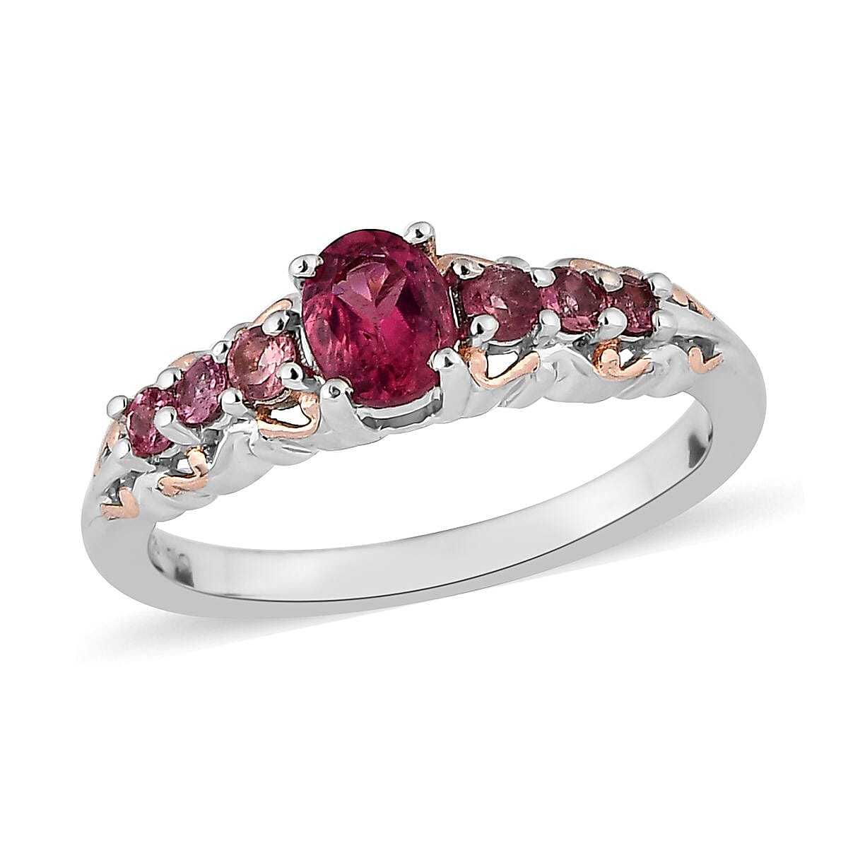 Premium Ouro Fino Rubellite, Morro Redondo Pink Tourmaline Ring in Vermeil RG and Platinum Over Sterling Silver (Size 10.0) 0.50 ctw