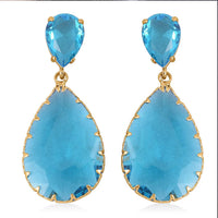 Light Blue Glass Drop Earrings in Goldtone