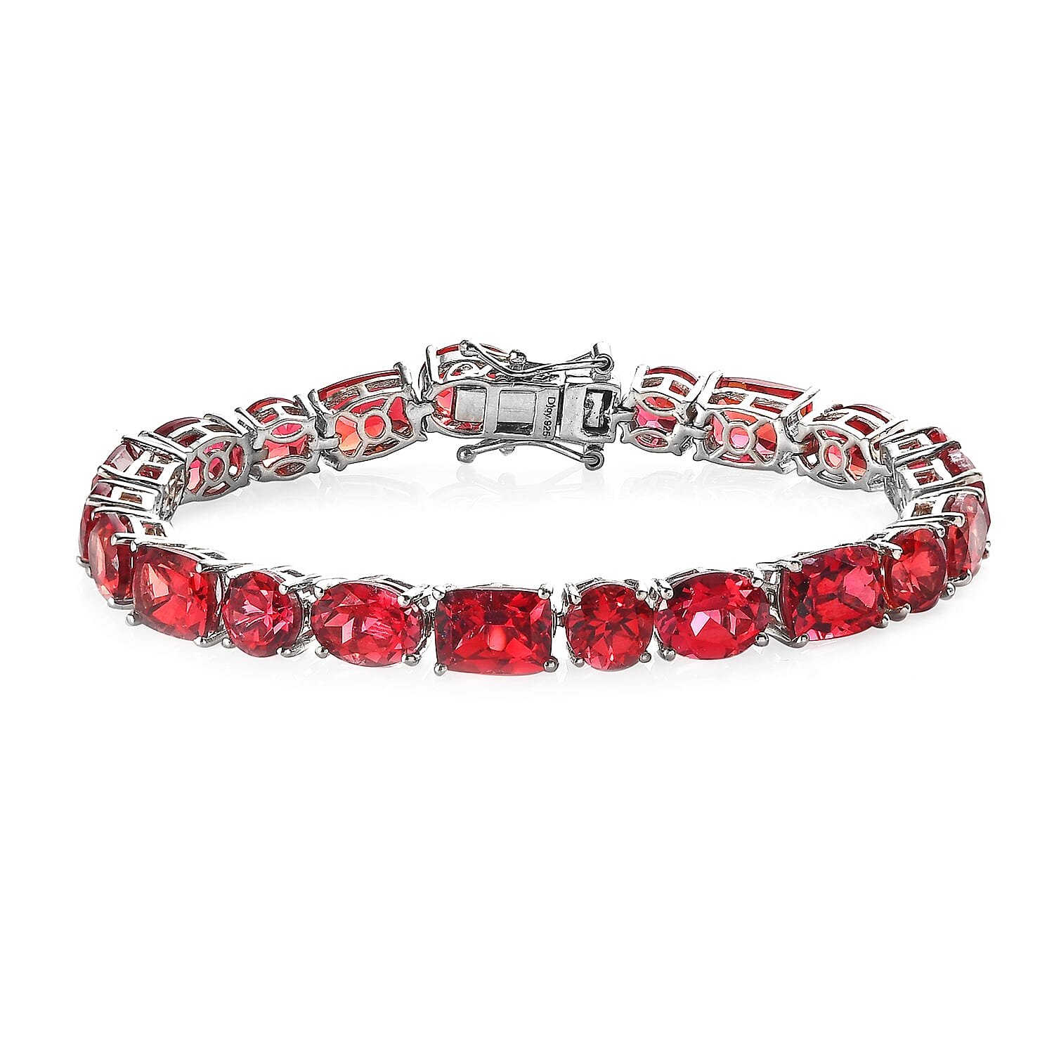 One Time Only Lab Created Padparadscha Sapphire Tennis Bracelet in Platinum Over Sterling Silver (8.00 In) 47.15 ctw