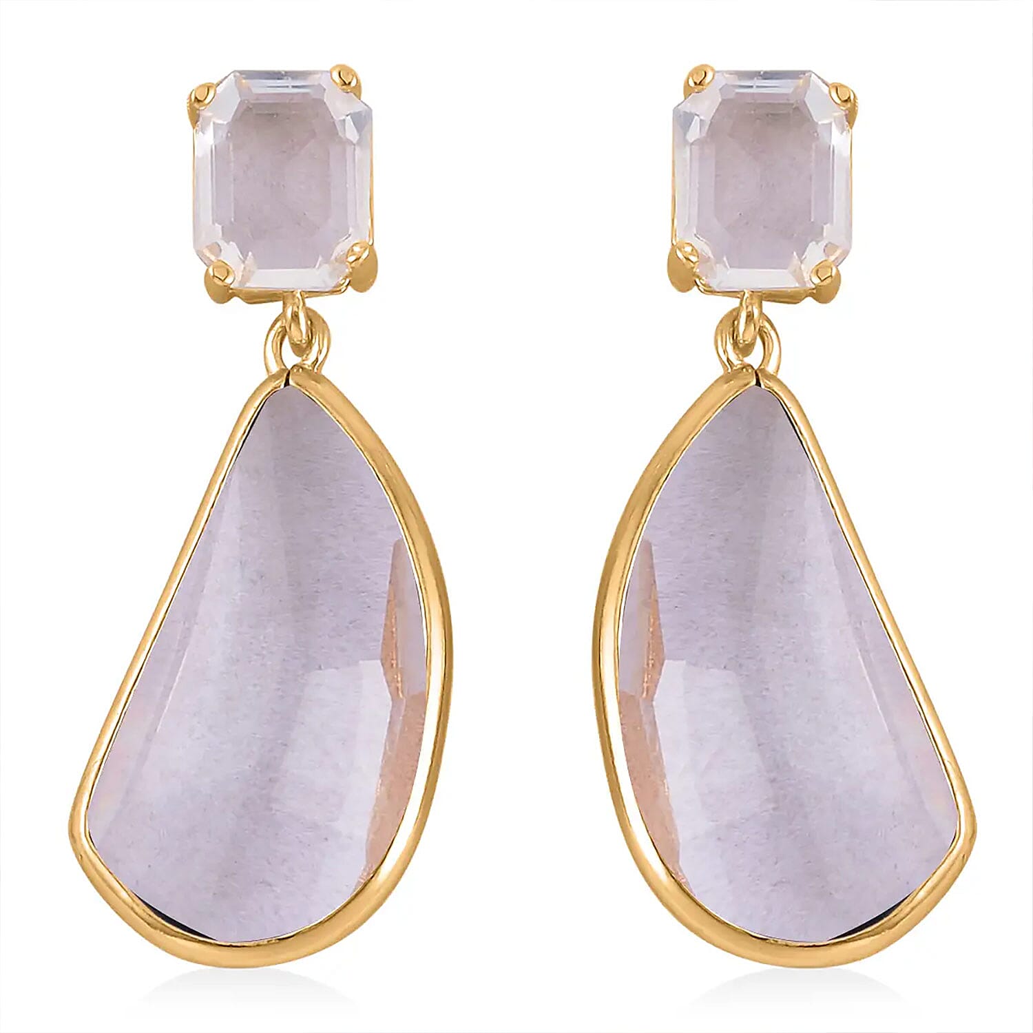 White Glass Pear Shape Drop Earrings in Goldtone