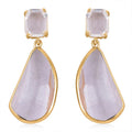 White Glass Pear Shape Drop Earrings in Goldtone - Sticky add to cart bar