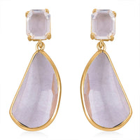 White Glass Pear Shape Drop Earrings in Goldtone