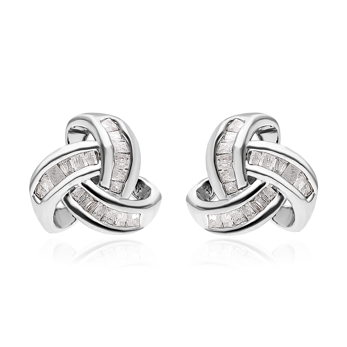 Diamond Knot Stud Earrings in Platinum Over Sterling Silver 0.25 ctw