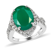 Verde Onyx, Natural White Zircon Ring in Platinum Over Sterling Silver (Size 9.0) 5.75 ctw