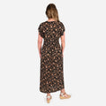 JOVIE Black Floral Smocked Waist Maxi Dress with Flutter Sleeve (13.7"x49") - Sticky add to cart bar