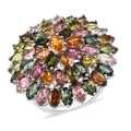 Valentine Special Deal Multi-Tourmaline Cluster Ring in Platinum Over Sterling Silver (Size 8.0) 7.80 Grams 10.90 ctw - Sticky add to cart bar