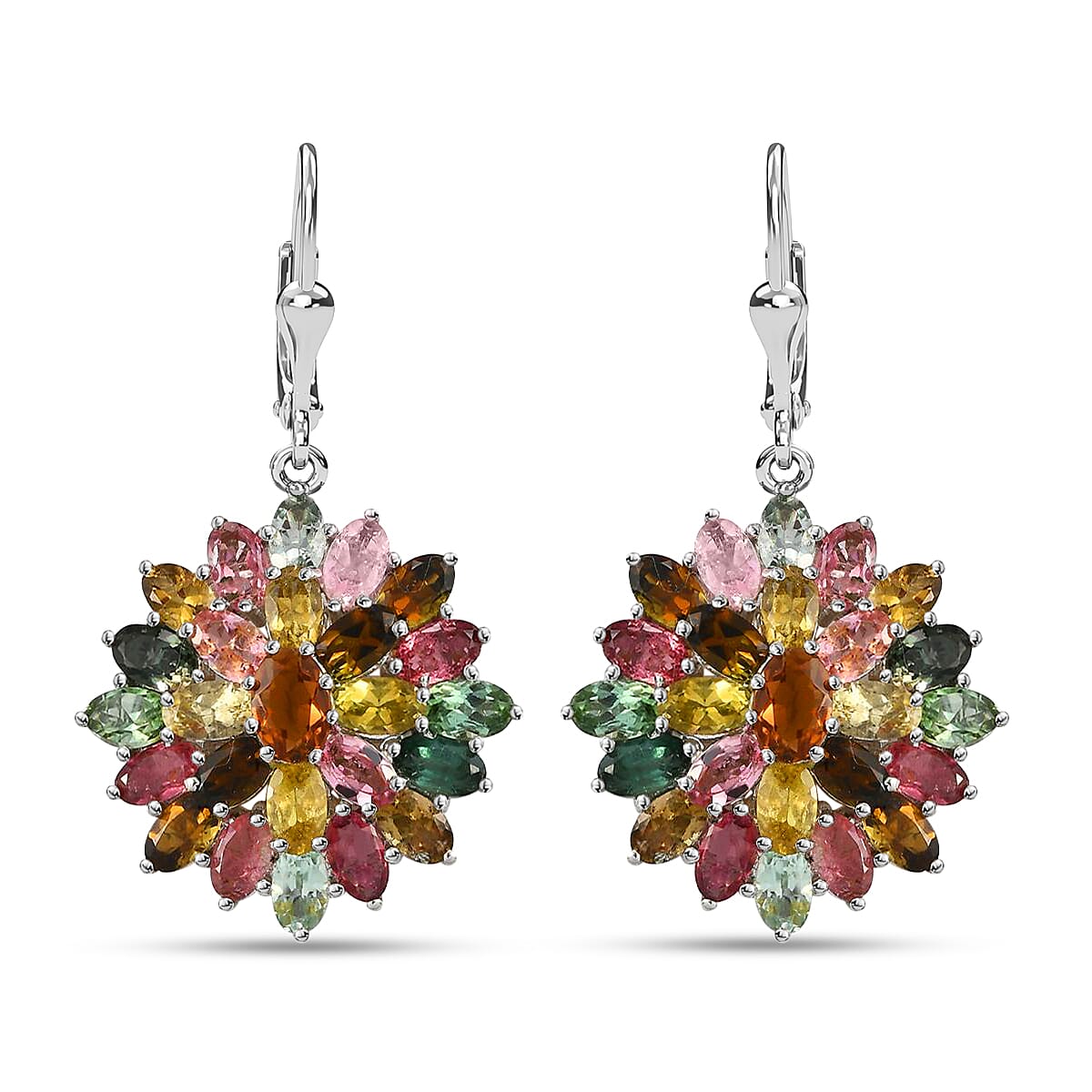 Multi-Tourmaline Floral Earrings in Platinum Over Sterling Silver 12.75 ctw