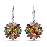 Multi-Tourmaline Floral Earrings in Platinum Over Sterling Silver 12.75 ctw