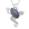 Lapis Lazuli and Black and White Austrian Crystal Frog Necklace 20 Inches in Stainless Steel 8.10 ctw - Sticky add to cart bar