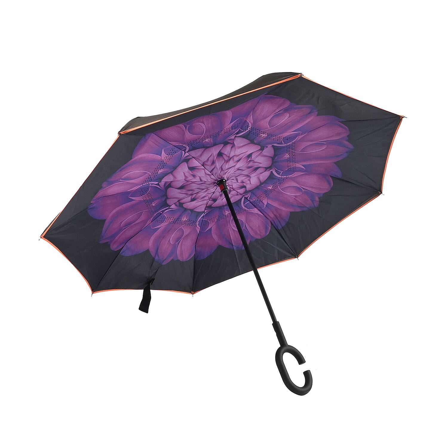 Reversible Umbrella with C Shaped Handle -Purple/Black